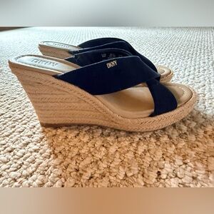 DKNY Navy Suede Espadrille Wedge Sandals